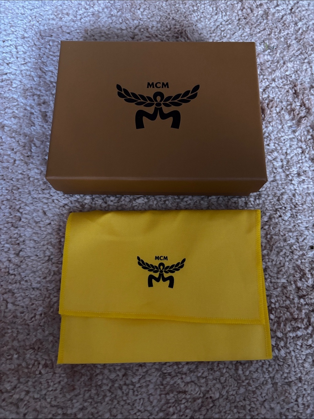 🧡 NWT MCM Yellow and Brown Logo Dust Bag with Branded Box